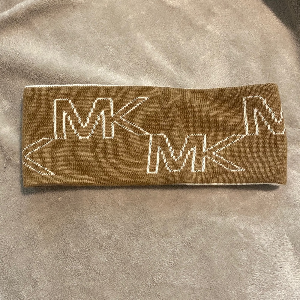 Michael Kors Cream and Brown Logo Headband
